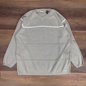 Vintage Quiksilver Men XL Sage Green Breton Stripe V-Neck Knit Sweater Y2K Surf